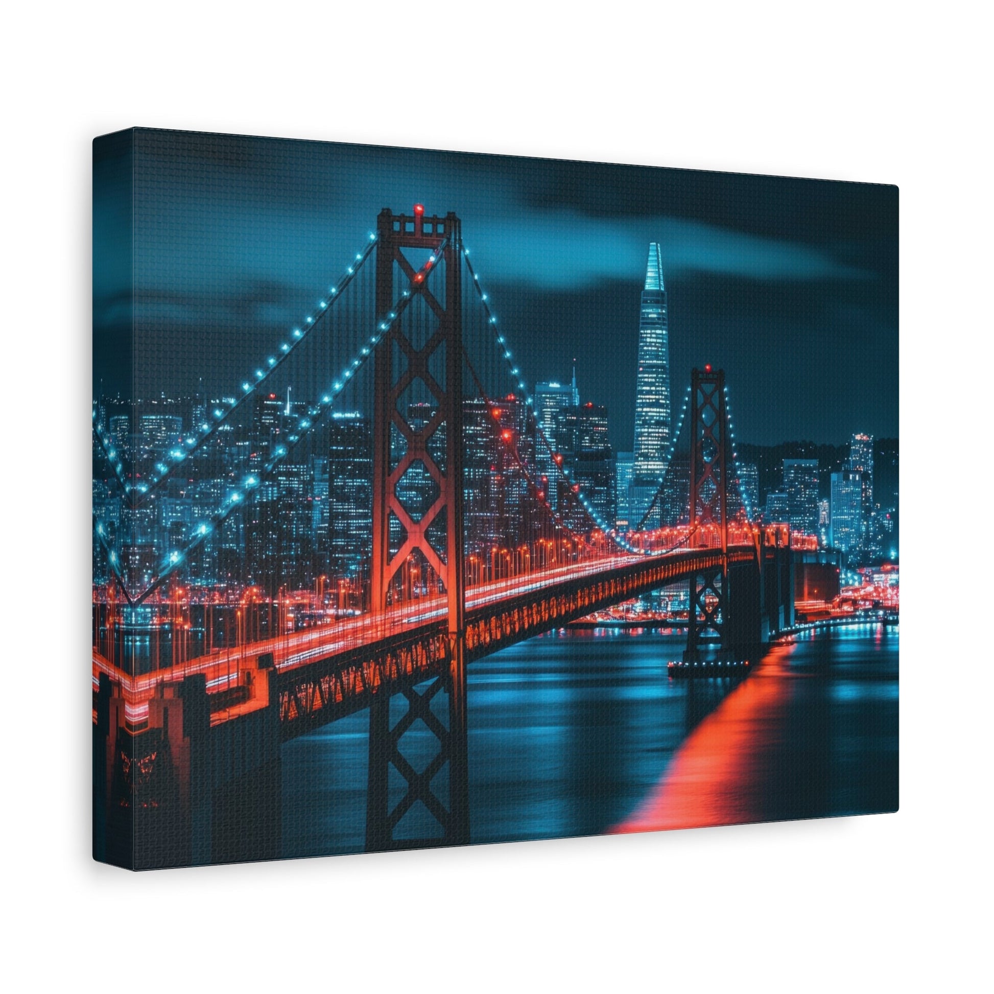 Red Suspension Bridge Cityscape - Urban Wall Art - Aestheticanvas