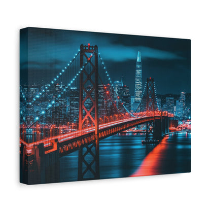 Red Suspension Bridge Cityscape - Urban Wall Art - Aestheticanvas