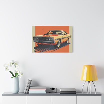 Retro Orange Dodge Muscle Car - Auto Wall Art - Aestheticanvas