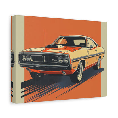 Retro Orange Dodge Muscle Car - Auto Wall Art - Aestheticanvas