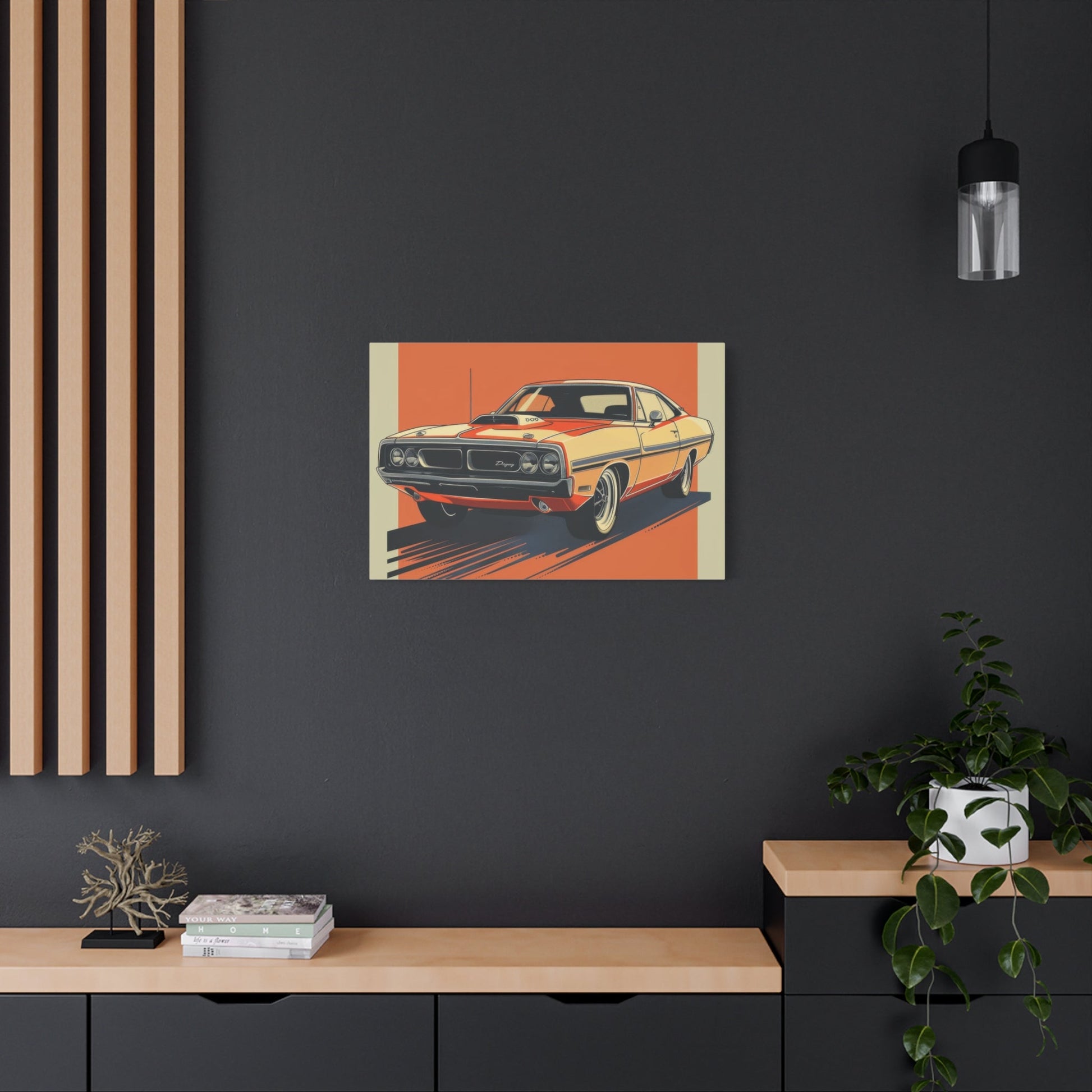 Retro Orange Dodge Muscle Car - Auto Wall Art - Aestheticanvas