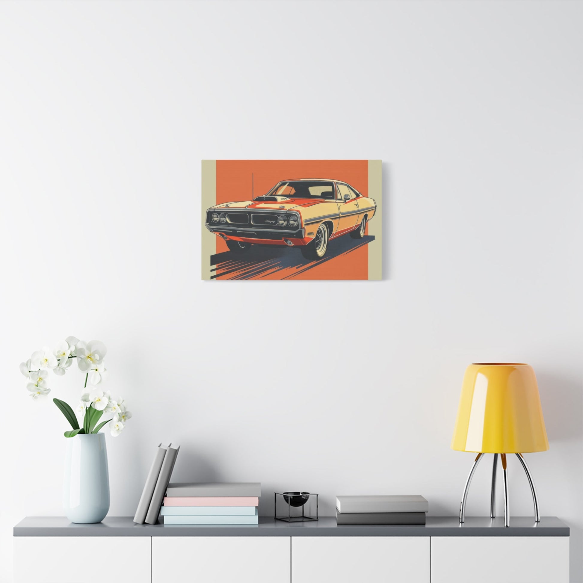 Retro Orange Dodge Muscle Car - Auto Wall Art - Aestheticanvas