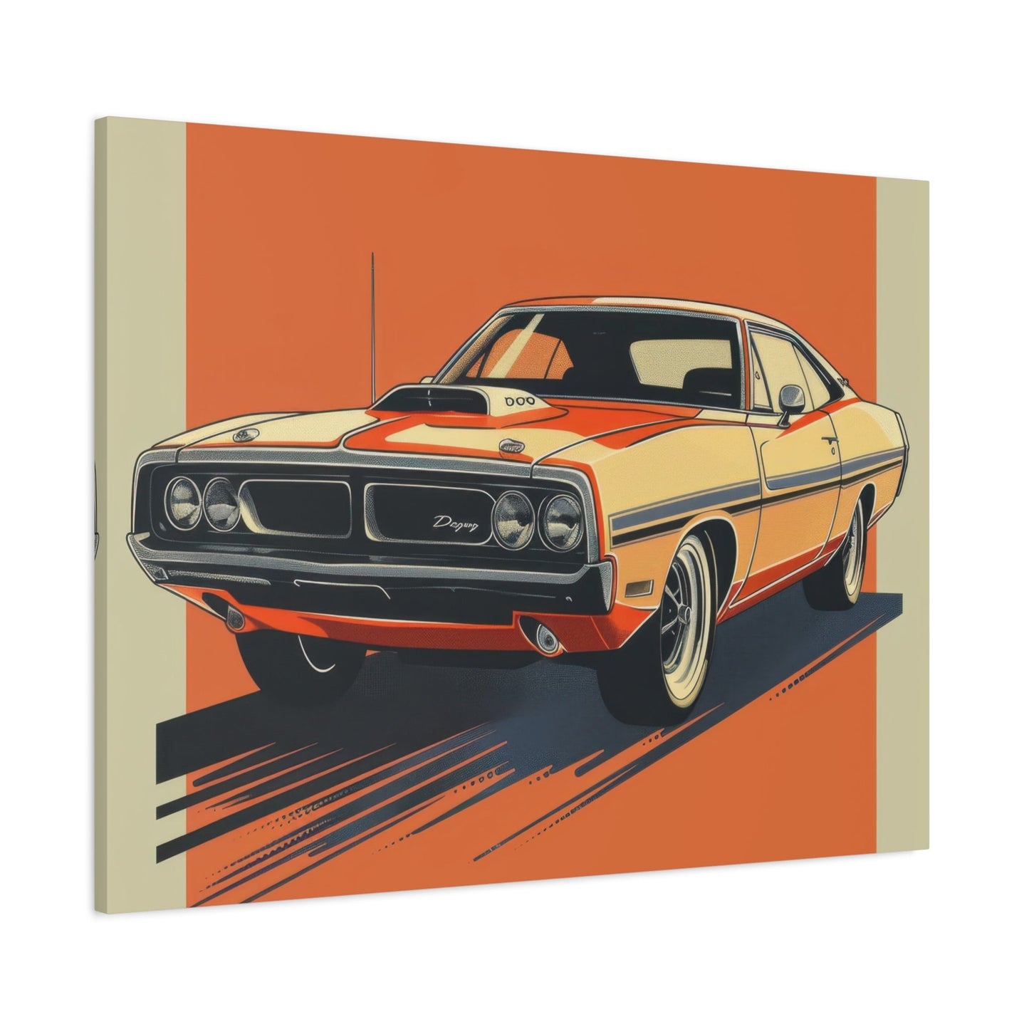 Retro Orange Dodge Muscle Car - Auto Wall Art - Aestheticanvas