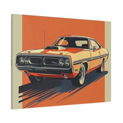 Retro Orange Dodge Muscle Car - Auto Wall Art - Aestheticanvas