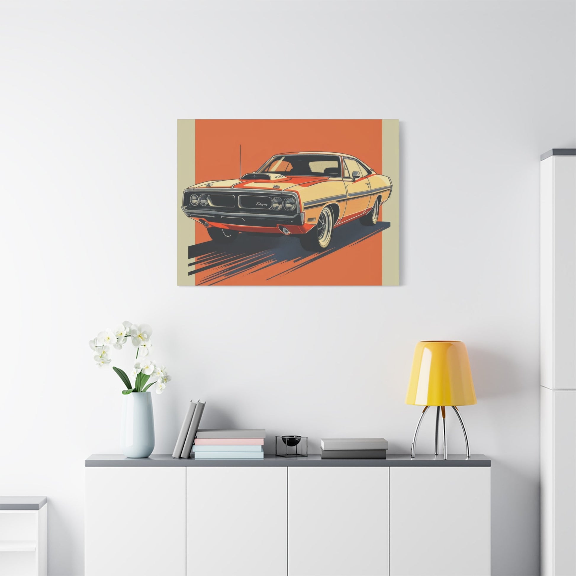 Retro Orange Dodge Muscle Car - Auto Wall Art - Aestheticanvas