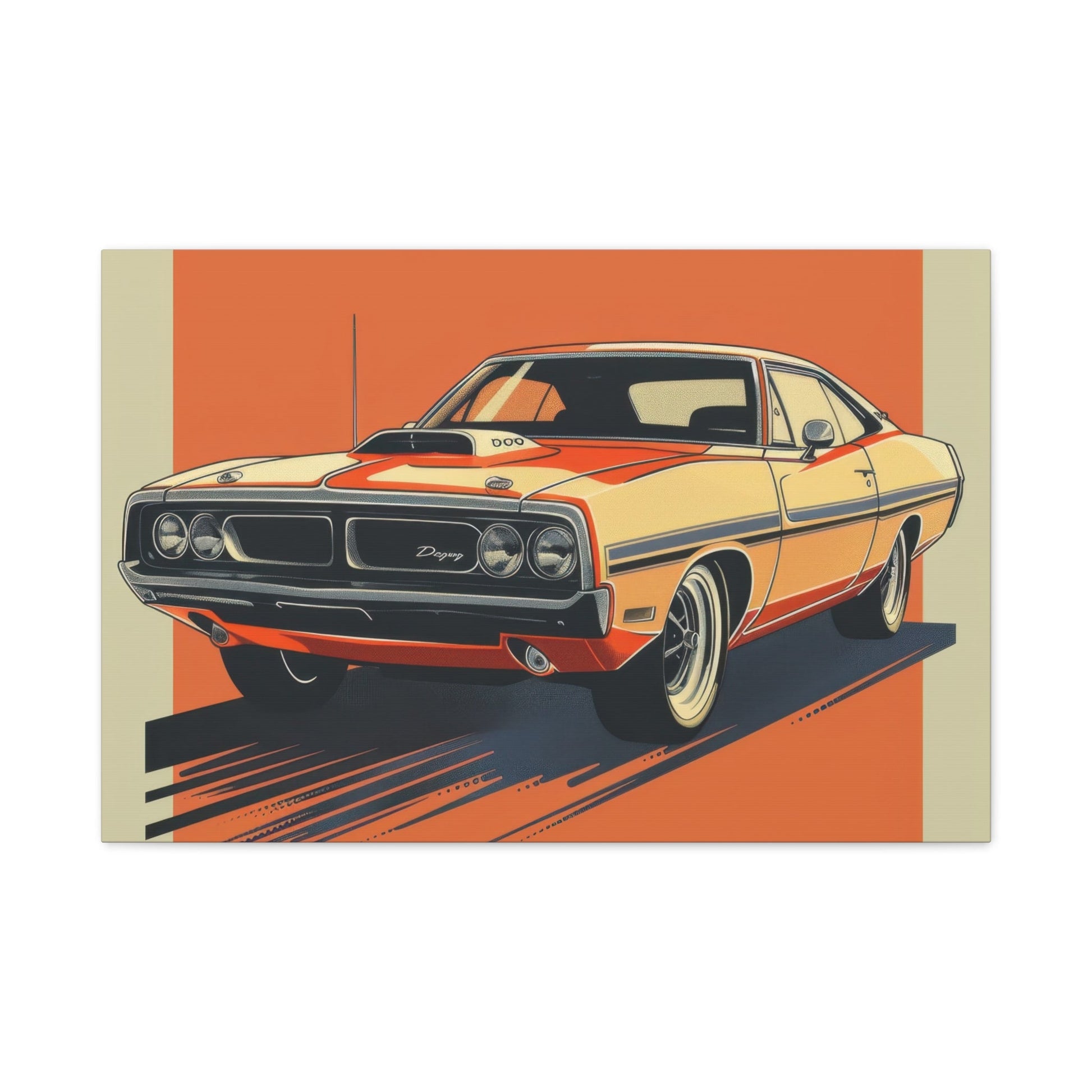 Retro Orange Dodge Muscle Car - Auto Wall Art - Aestheticanvas