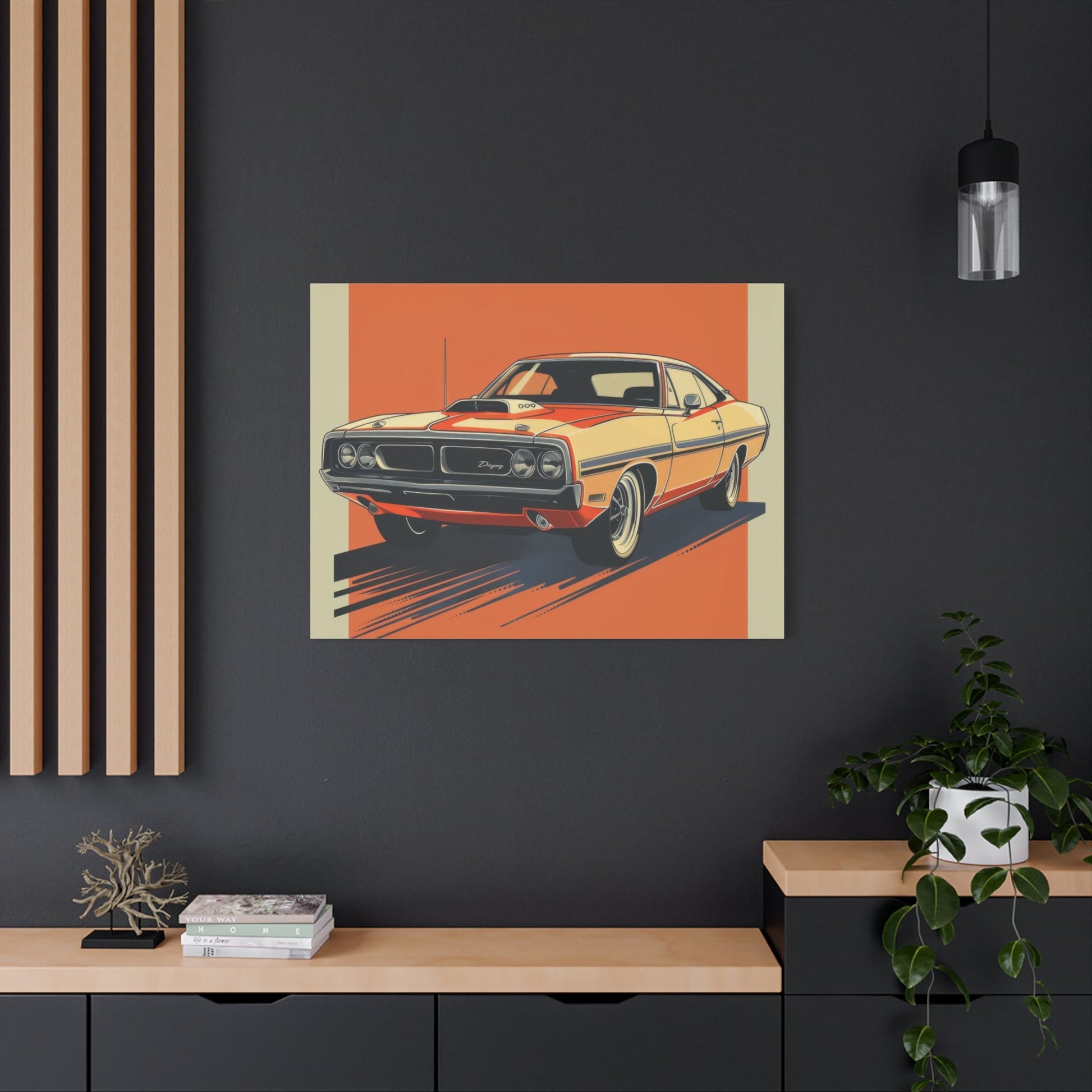 Retro Orange Dodge Muscle Car - Auto Wall Art - Aestheticanvas