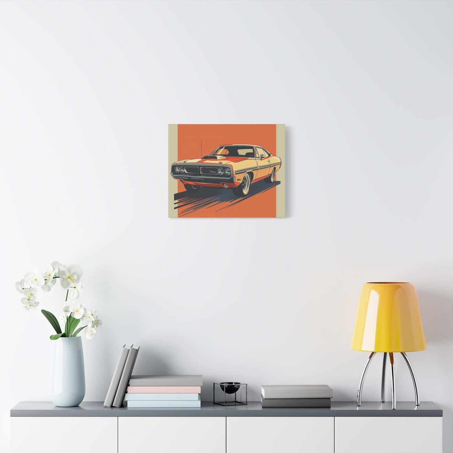 Retro Orange Dodge Muscle Car - Auto Wall Art - Aestheticanvas