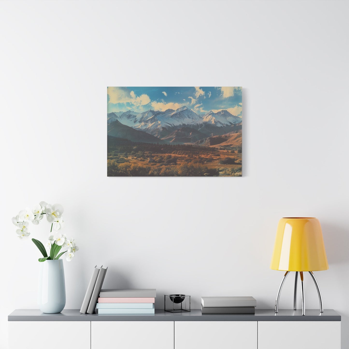 Retro Snowy Peaks and Valley - Nature Wall Art - Aestheticanvas