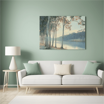 Riverside Morning Walk - Landscape Wall Art - Aestheticanvas