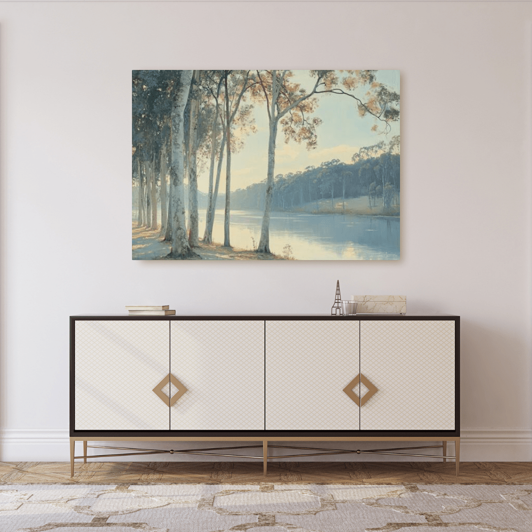 Riverside Morning Walk - Landscape Wall Art - Aestheticanvas