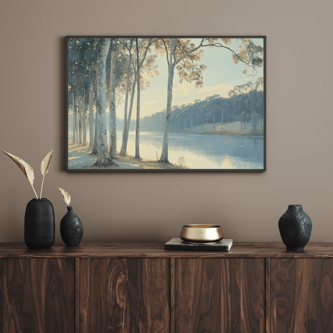 Riverside Morning Walk - Landscape Wall Art - Aestheticanvas