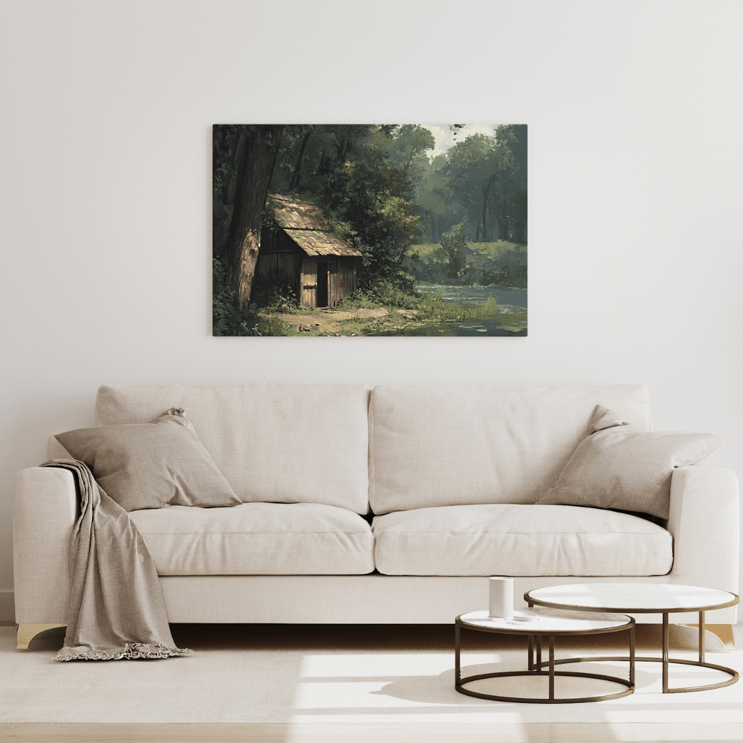 Rustic Woodland Cabin Reflection - Nature Wall Art - Aestheticanvas