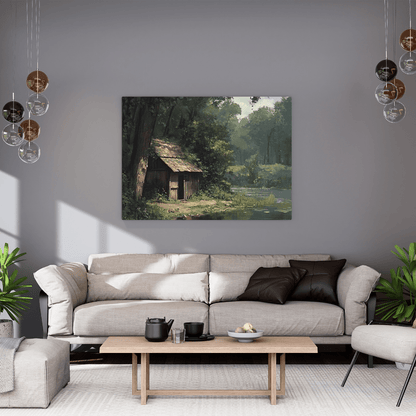 Rustic Woodland Cabin Reflection - Nature Wall Art - Aestheticanvas