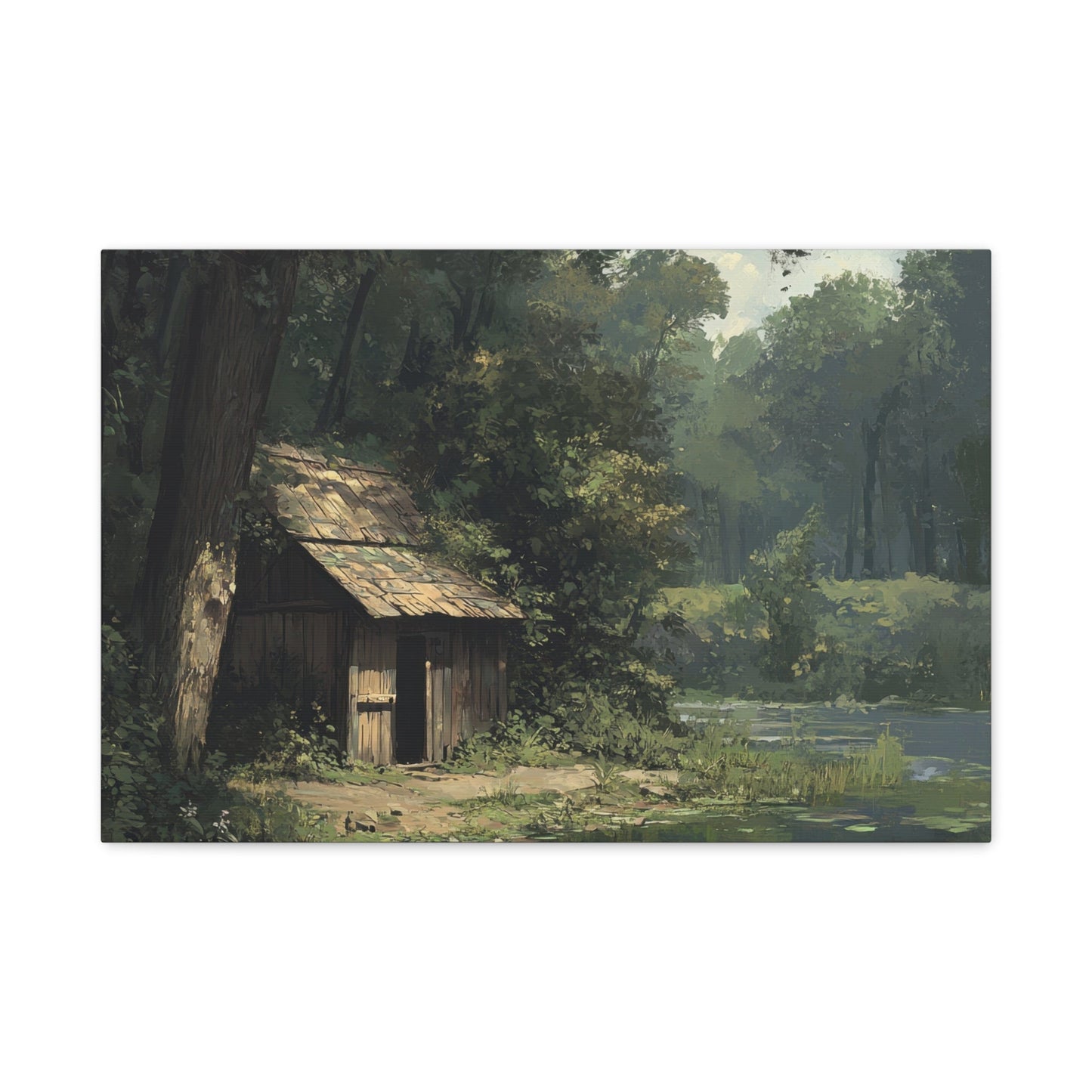 Rustic Woodland Cabin Reflection - Nature Wall Art - Aestheticanvas