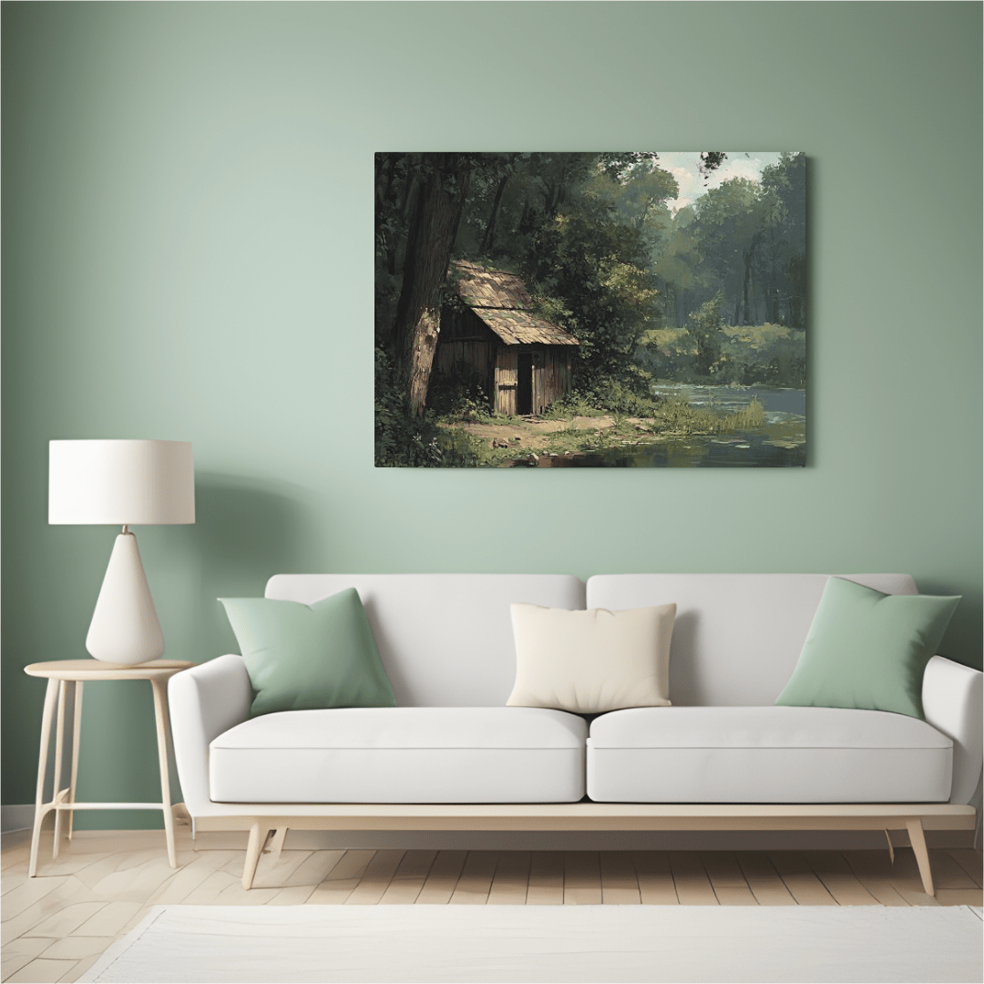 Rustic Woodland Cabin Reflection - Nature Wall Art - Aestheticanvas