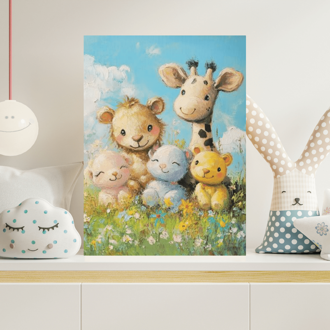 Safari Friends in Bloom - Kids Wall Art - Aestheticanvas