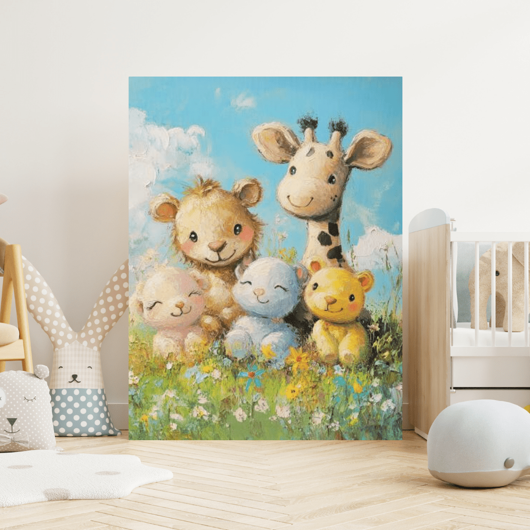 Safari Friends in Bloom - Kids Wall Art - Aestheticanvas