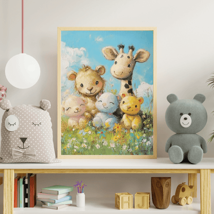 Safari Friends in Bloom - Kids Wall Art - Aestheticanvas