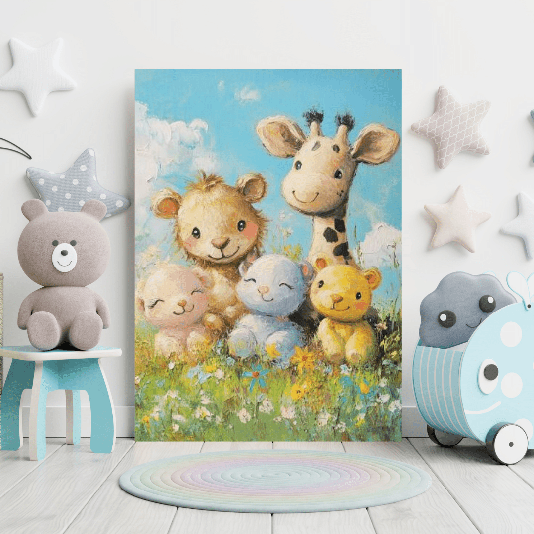 Safari Friends in Bloom - Kids Wall Art - Aestheticanvas