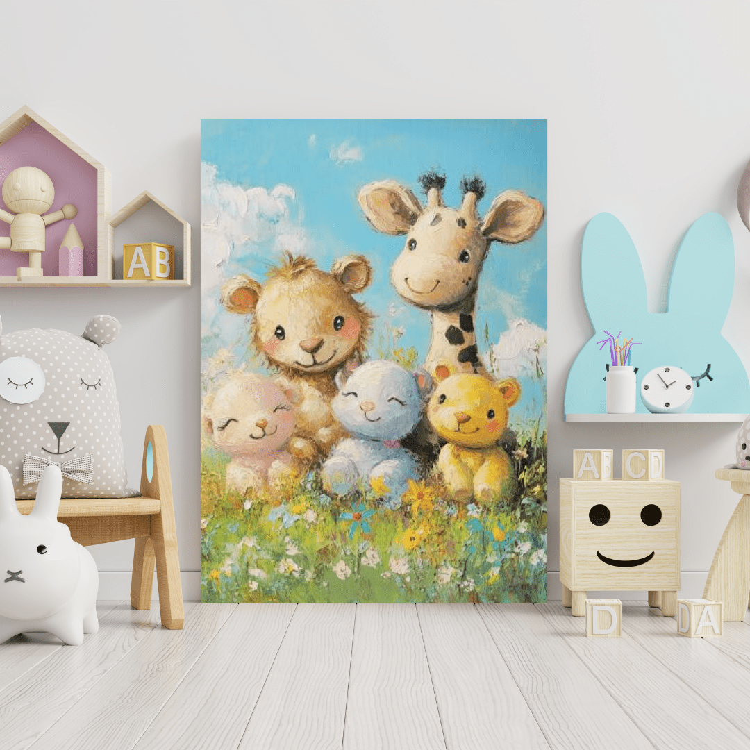 Safari Friends in Bloom - Kids Wall Art - Aestheticanvas