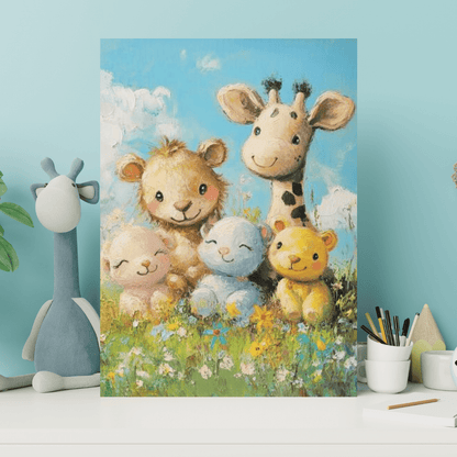 Safari Friends in Bloom - Kids Wall Art - Aestheticanvas