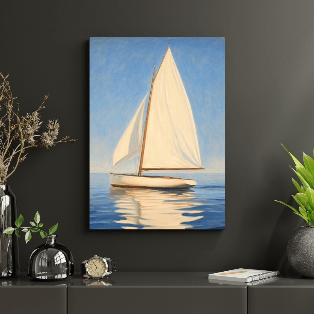 Sailboat Serenity Under Blue Skies - Nautical Wall Art - Aestheticanvas