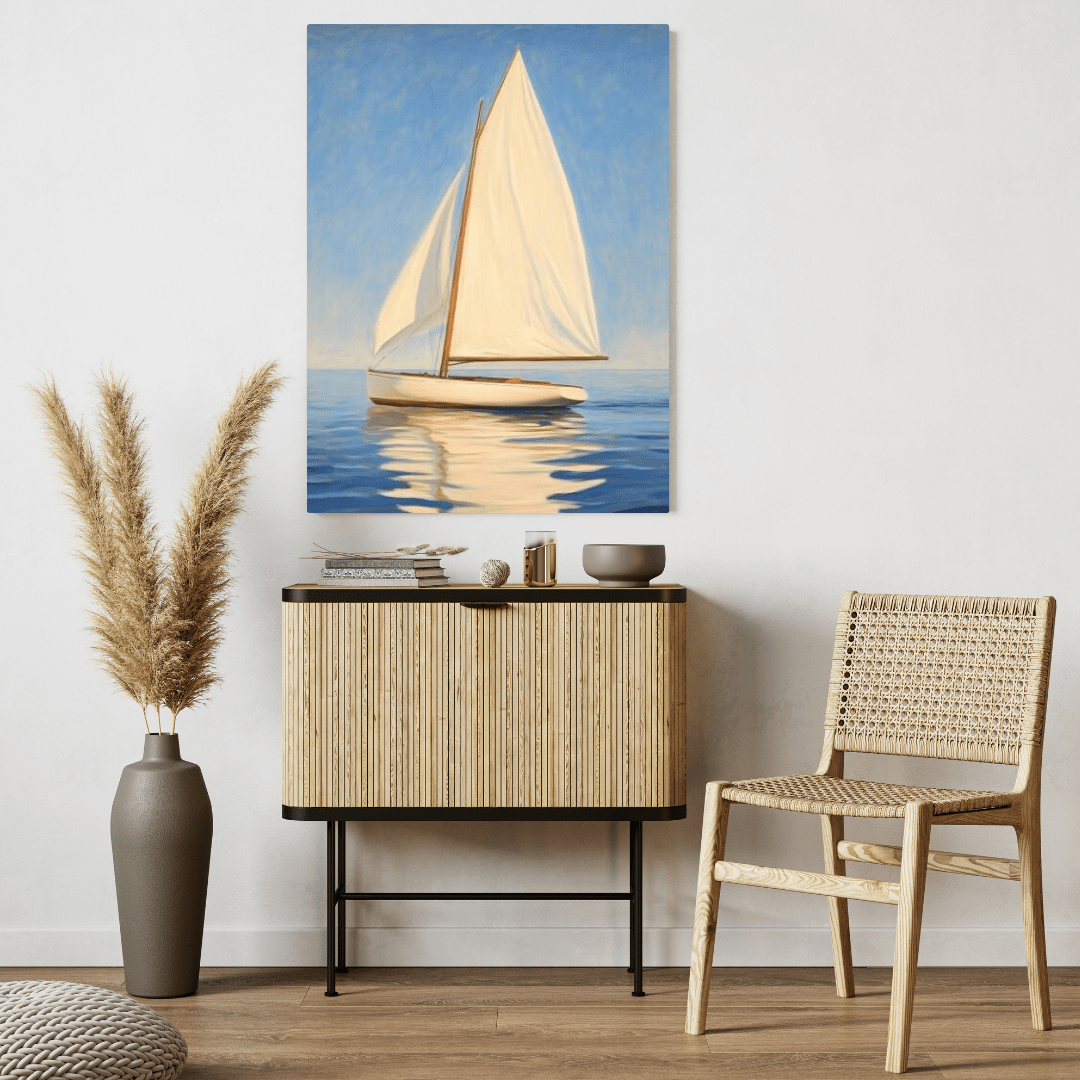 Sailboat Serenity Under Blue Skies - Nautical Wall Art - Aestheticanvas