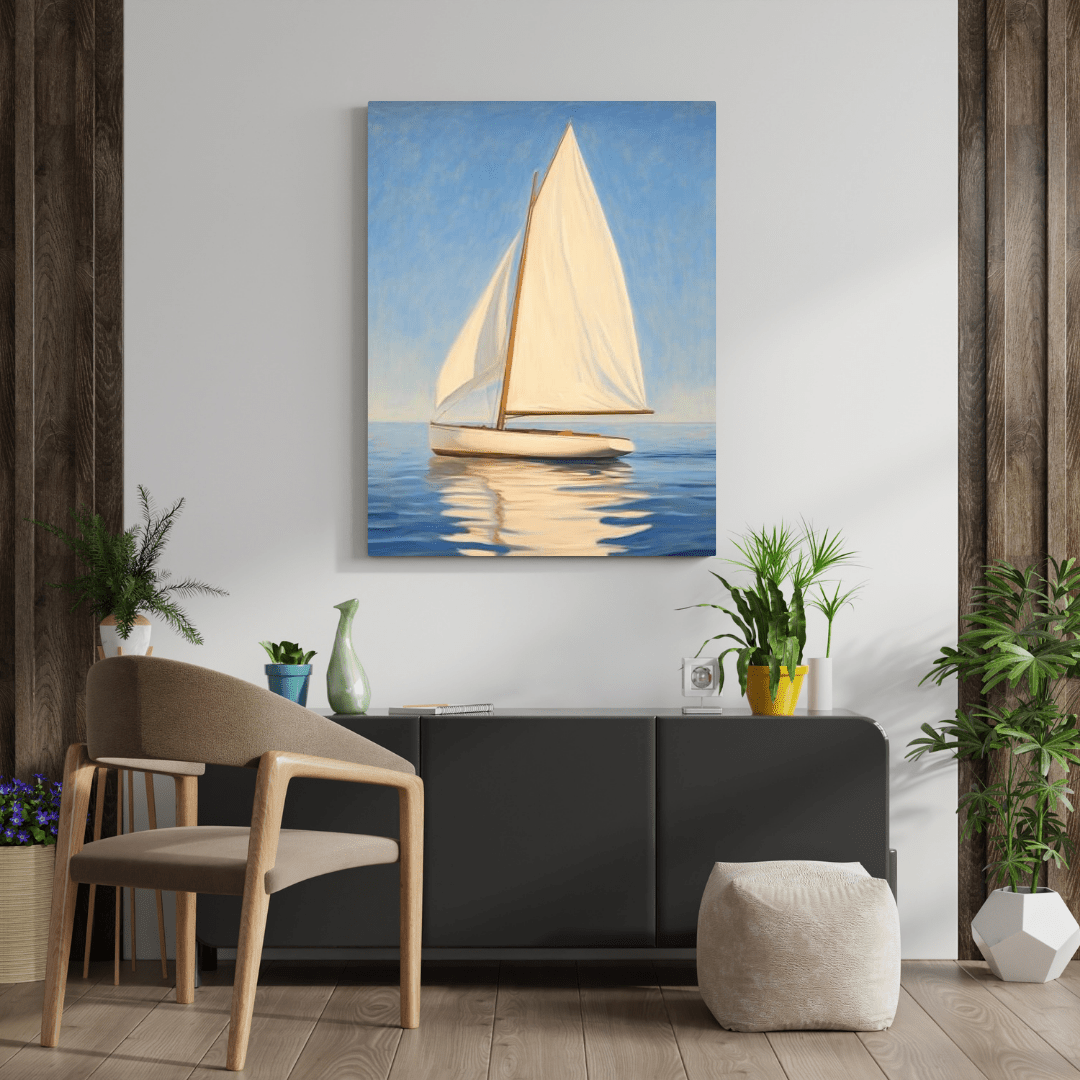 Sailboat Serenity Under Blue Skies - Nautical Wall Art - Aestheticanvas