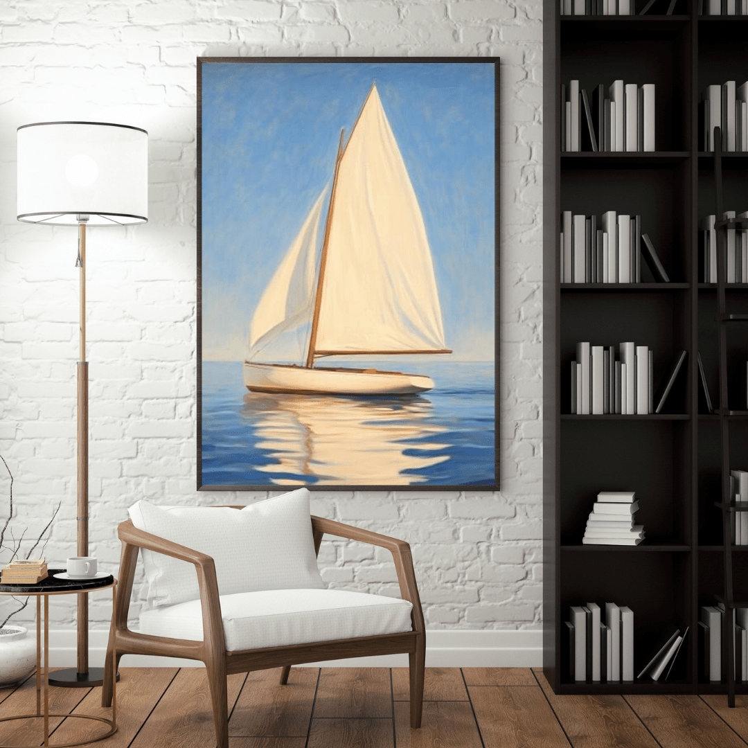 Sailboat Serenity Under Blue Skies - Nautical Wall Art - Aestheticanvas