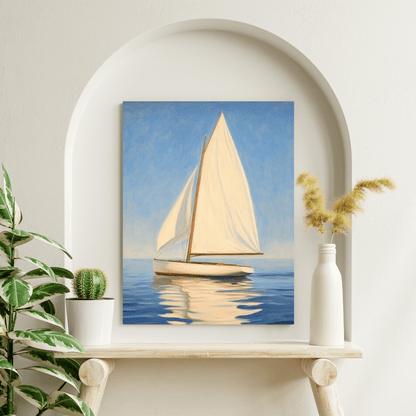 Sailboat Serenity Under Blue Skies - Nautical Wall Art - Aestheticanvas