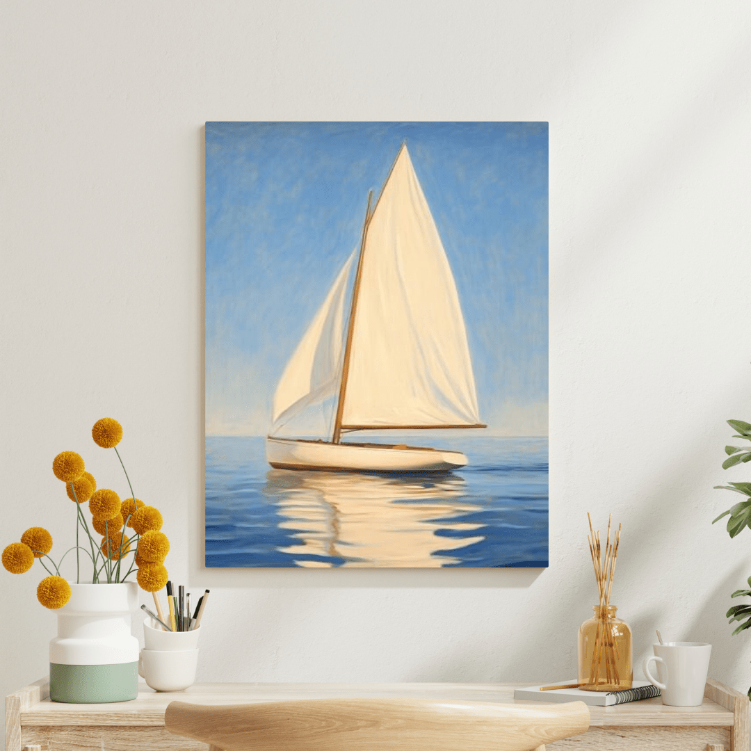 Sailboat Serenity Under Blue Skies - Nautical Wall Art - Aestheticanvas