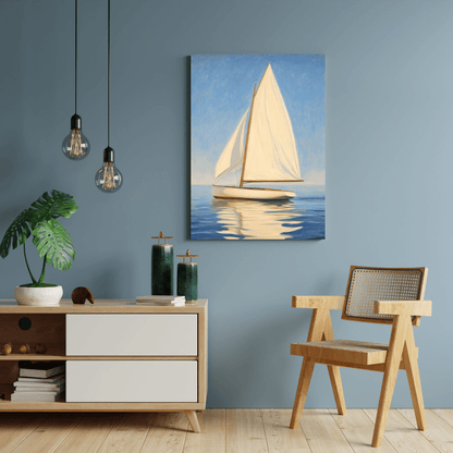 Sailboat Serenity Under Blue Skies - Nautical Wall Art - Aestheticanvas