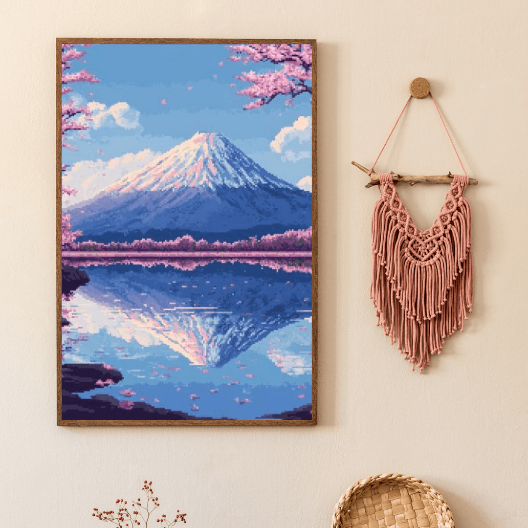 Sakura & Mount Fuji - Pixel Art Wall Art - Aestheticanvas