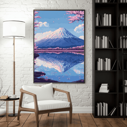 Sakura & Mount Fuji - Pixel Art Wall Art - Aestheticanvas