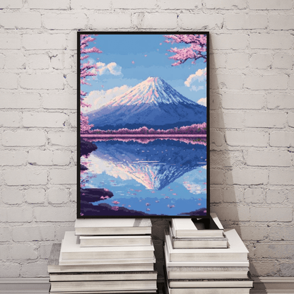 Sakura & Mount Fuji - Pixel Art Wall Art - Aestheticanvas