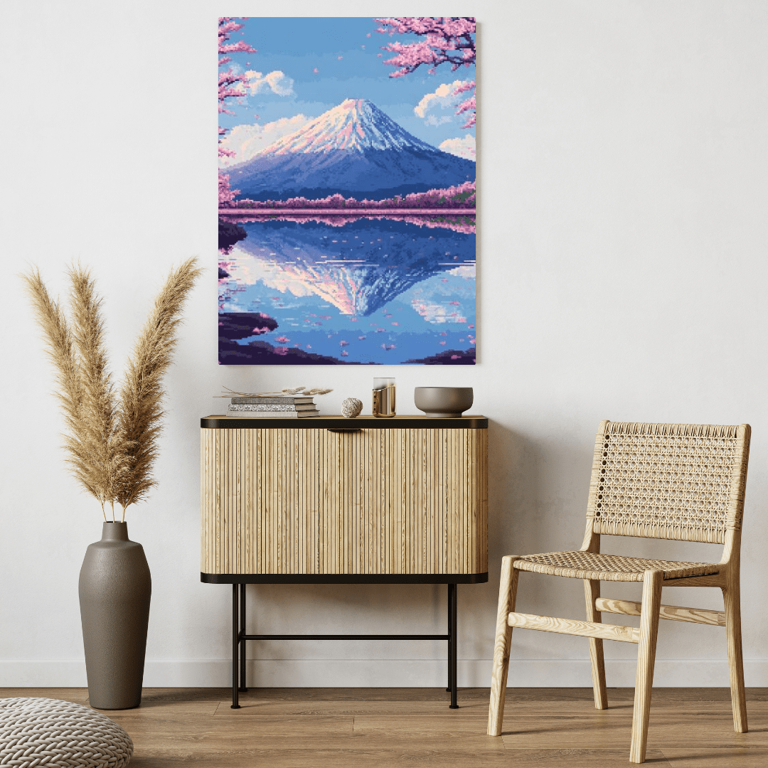 Sakura & Mount Fuji - Pixel Art Wall Art - Aestheticanvas