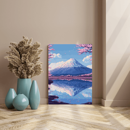 Sakura & Mount Fuji - Pixel Art Wall Art - Aestheticanvas