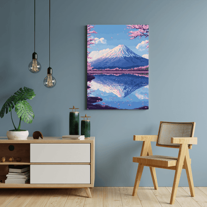 Sakura & Mount Fuji - Pixel Art Wall Art - Aestheticanvas