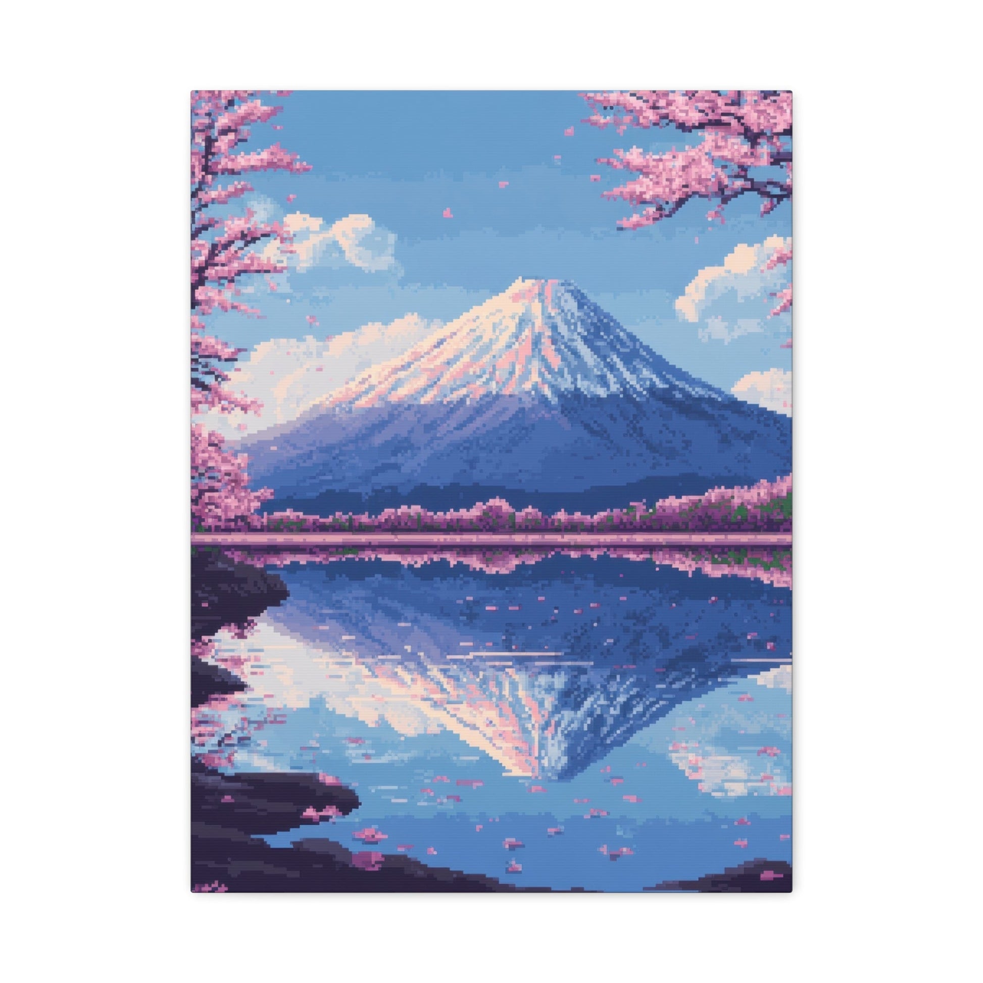 Sakura & Mount Fuji - Pixel Art Wall Art - Aestheticanvas