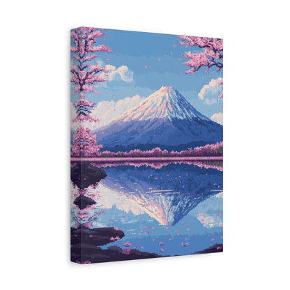 Sakura & Mount Fuji - Pixel Art Wall Art - Aestheticanvas