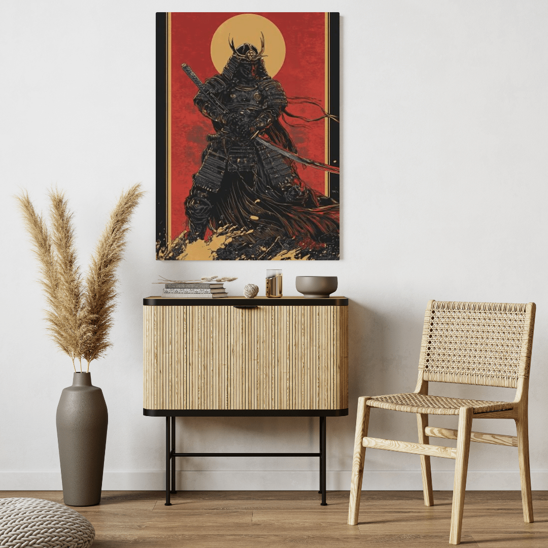 Samurai Warrior in Battle Stance - Japan Wall Art - Aestheticanvas