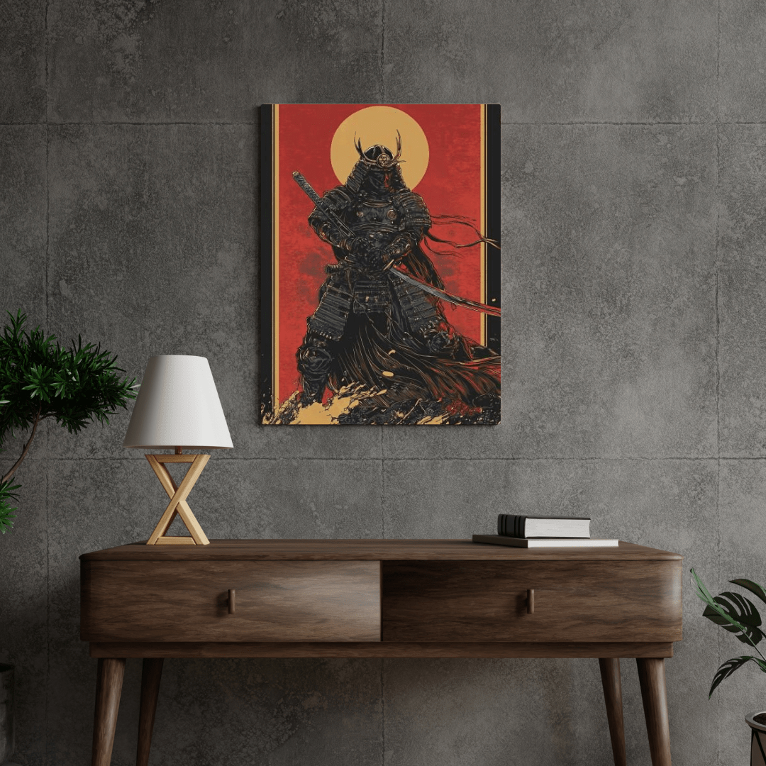 Samurai Warrior in Battle Stance - Japan Wall Art - Aestheticanvas