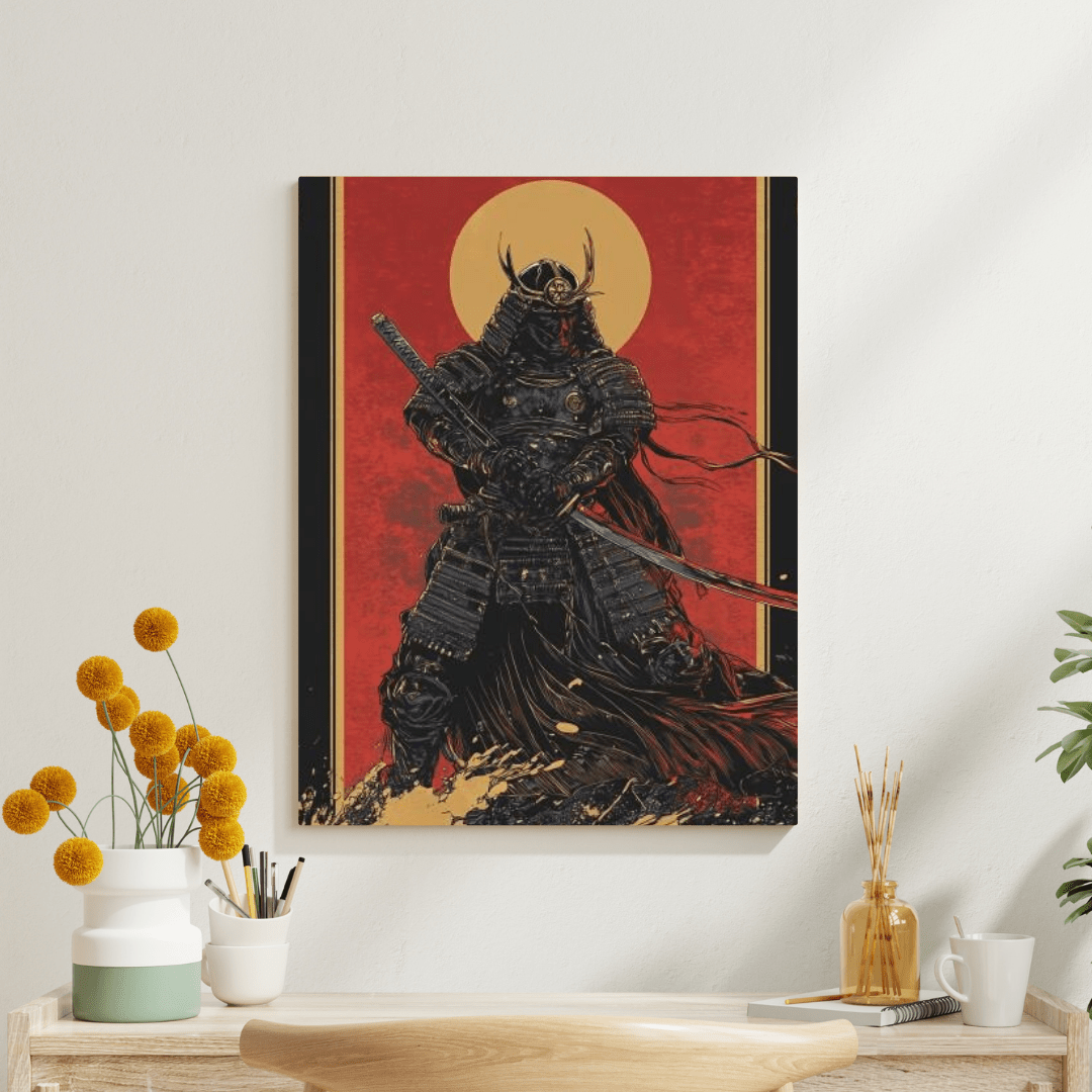 Samurai Warrior in Battle Stance - Japan Wall Art - Aestheticanvas