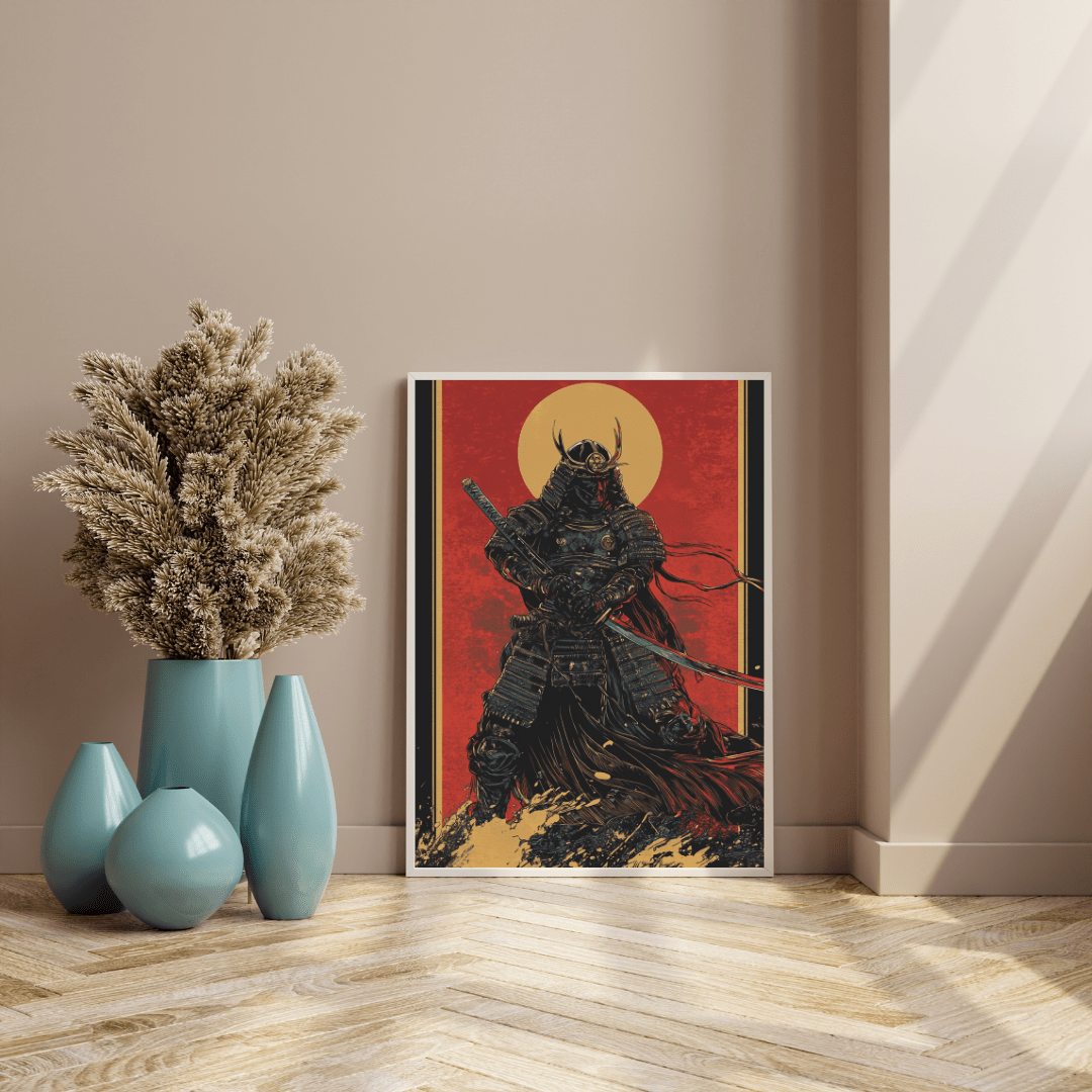 Samurai Warrior in Battle Stance - Japan Wall Art - Aestheticanvas