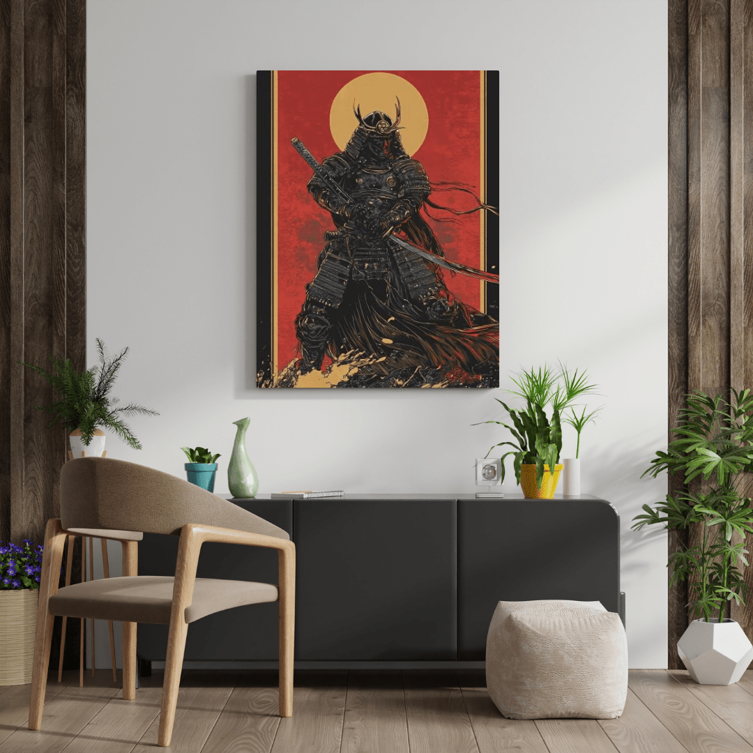 Samurai Warrior in Battle Stance - Japan Wall Art - Aestheticanvas