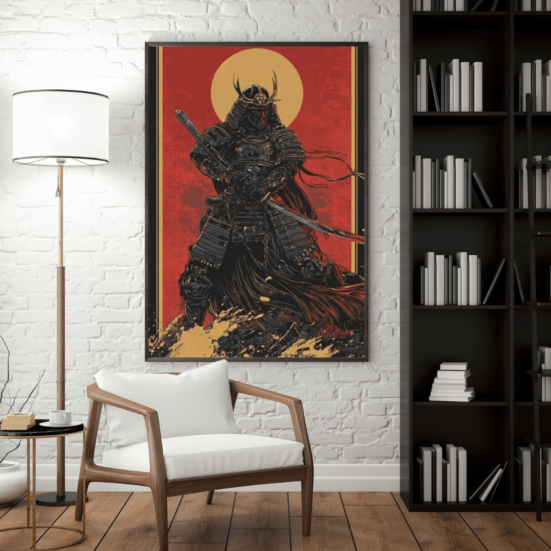 Samurai Warrior in Battle Stance - Japan Wall Art - Aestheticanvas