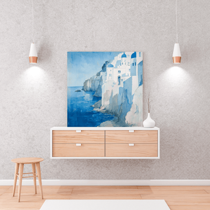 Santorini Cliffside Serenity - Coastal Wall Art - Aestheticanvas