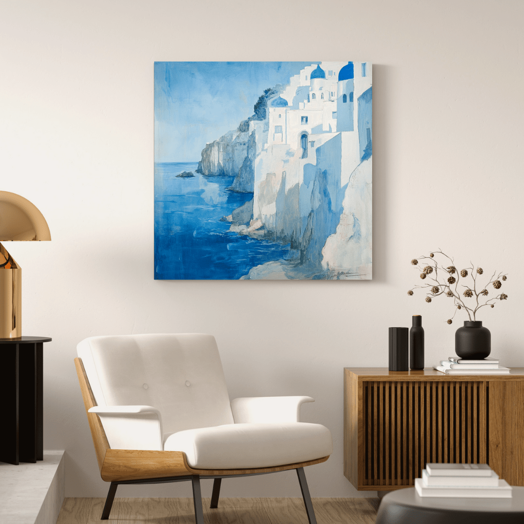 Santorini Cliffside Serenity - Coastal Wall Art - Aestheticanvas