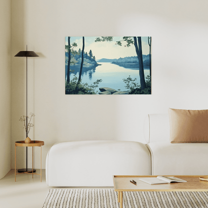 Scandinavian Lakeside Reflection - Landscape Wall Art - Aestheticanvas